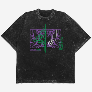 Футболка stone wash з принтом з аніме Evangelion 3456789958 фото