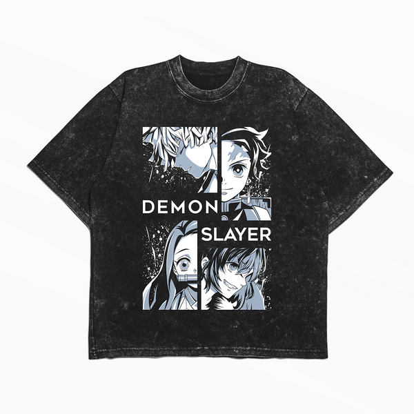 Футболка stone wash з принтом з аніме   Клинок, який знищує демонів Demon Slayer 3456789962 фото