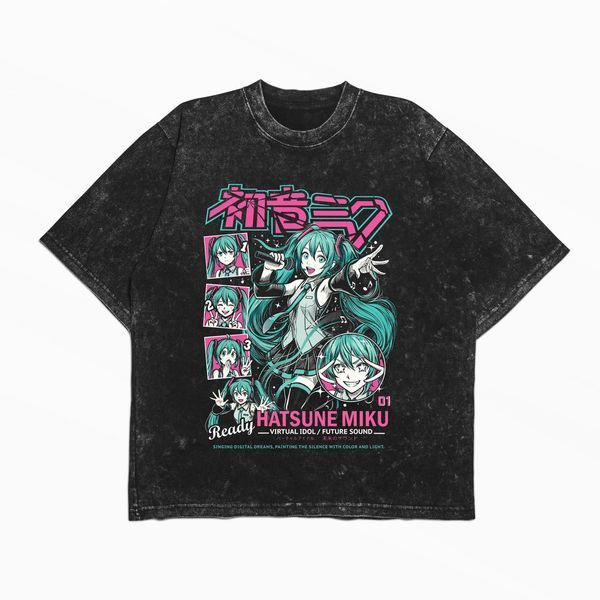 Футболка stone wash з принтом з аніме Hatsune Miku 3456789926 фото